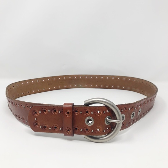 Fossil Tan Leather Studded Embossed Belt Medium - Picture 1 of 8